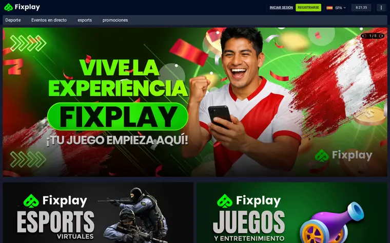Captura de la portada de fixplay.pe el 03/08/2026, con una fila titulada «Juegos de casino» y tarjetas de tragamonedas.